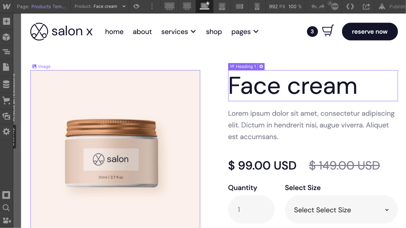 eCommerce Page - Salon X Webflow Template